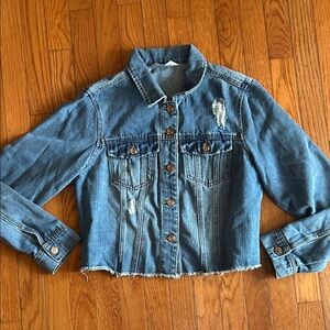Denim Blue Women's Jean denim Jacket cropped raw edge sz M